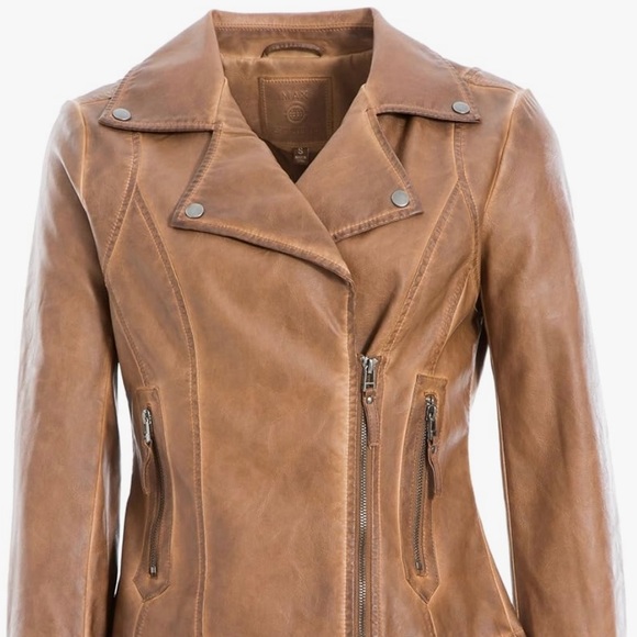 Max Studio Moto faux Leather Jacket - Camel Brown, Large - Picture 8 of 8
